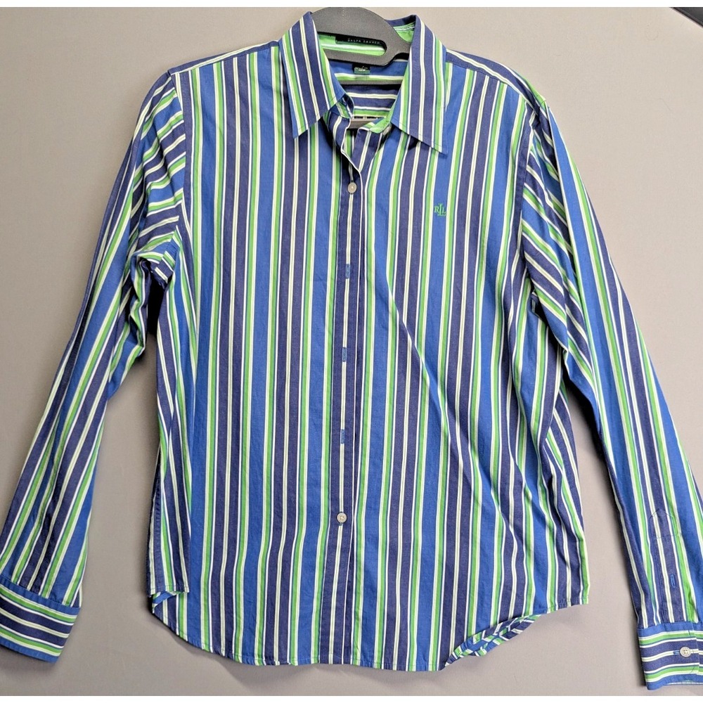 Lauren by Ralph Lauren Long Sleeve green blue Button Up Shirt Womens medium
